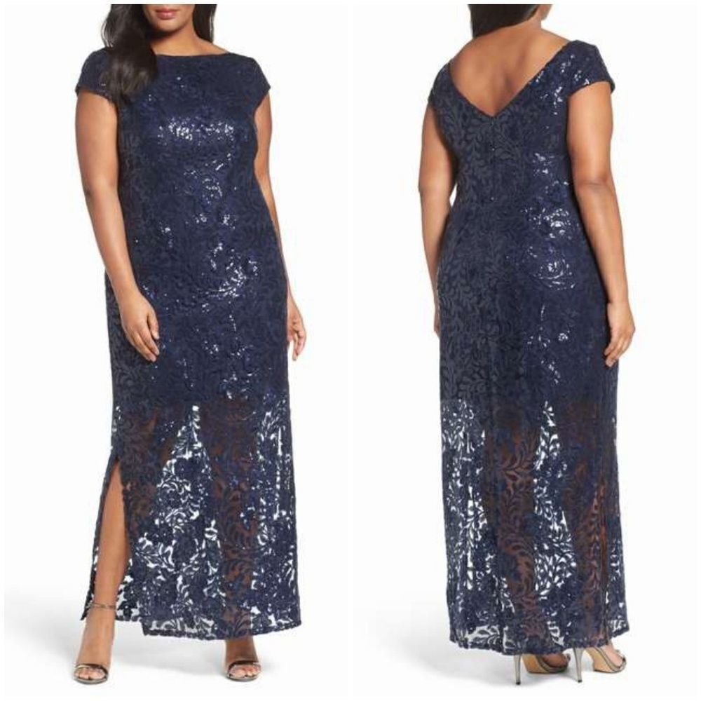 Brianna Lace Column Sequined Gown